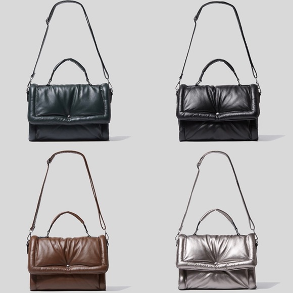 New Silver Gray Down Puff Shoulder Bag Handbag Tote bag Puffy Soft Carry On Bag - Picture 4 of 8